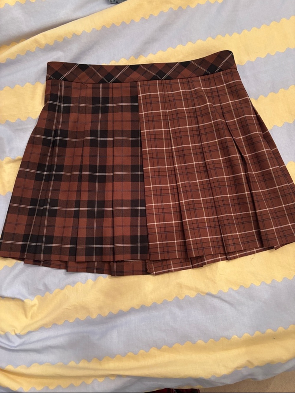 Sunday Best Brown Plaid Mixed-Paneled Pleated Mini Skirt